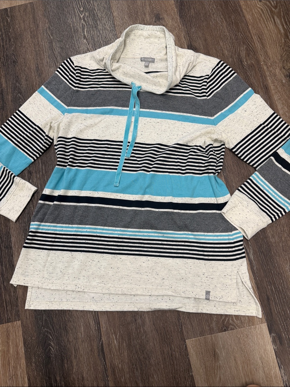 Talbots Cream, Gray & Teal Striped Long Sleeve Top